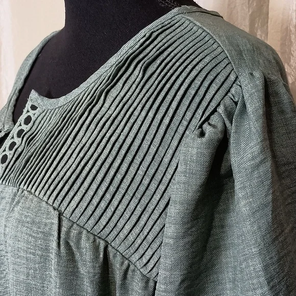 BloomChic Size 26 Sage Green Midi Dress Pintuck V-Neck Plus Size Spring - Picture 7 of 7